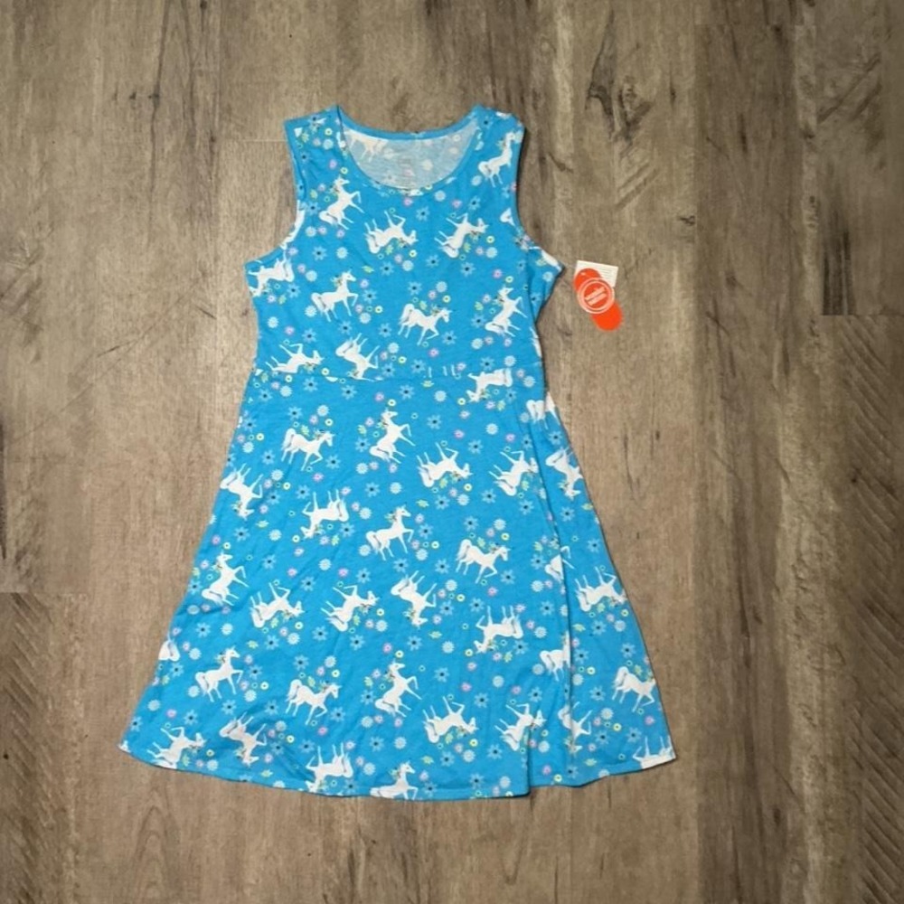 Cotton Candy blue unicorn print midi dress